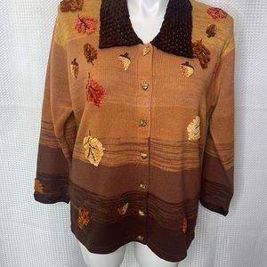 Storybook Knits Autumn Ombre Cardigan Sweater Fall Theme Leaves NWT Sz 1X